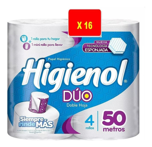 Papel Higiénico Higienol Duo 50 Metros X 2 Bolsones K F F