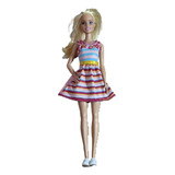 Muñeca Barbie - Con Vestido Rosa A Rayas C7 - Mattel - Usa