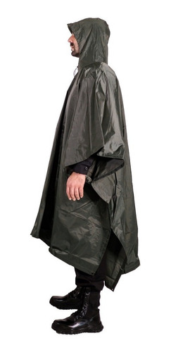 Poncho Impermeável Militar Capa De Chuva Preto Verde Resiste