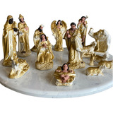 Presepio De Natal 20cm 15 Peças Dourado - Gesso