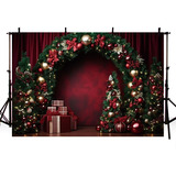Fondo De Foto De Caja De Regalo De Arco De Árbol De Navidad