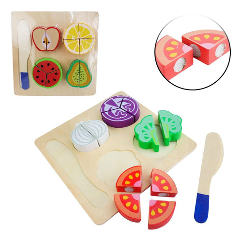 Kit Comida De Madeira Com Velcro Frutas Legumes Pedagógico