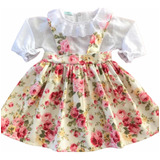 Roupa De Bebe Menina Jardineira Com Tiara 100% Algodão Bella