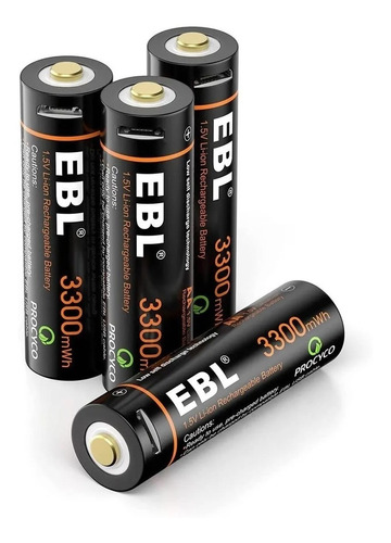 Pack De 4 Pilas Doble Aa Ebl Litio 3300mwh Con Cargador Usb