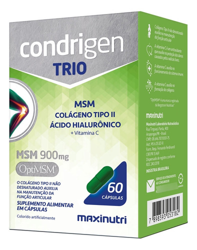 Condrigen Trio Msm Colágeno Tipo 2 + Ácido Hialurônico 60 Cp