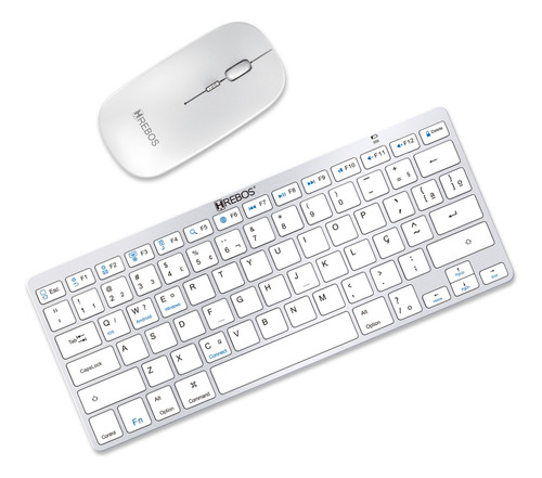 Kit Teclado Mini Sem Fio Bluetooth Hrebos + Mouse Sem Fio