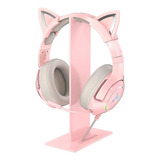 Audifonos Gamer Onikuma K9 Rosado Con Soporte Pink Orejas Gato Pc