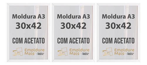 Kit 3 Quadros Molduras Madeira Tamanho A3 30x42 Com Acetato