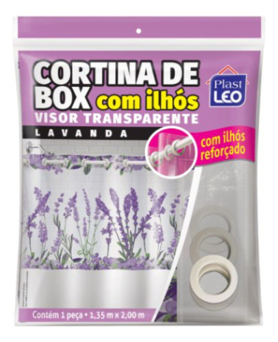 Cortina Para Box - Vinil - Com Ilhós - Plast Leo-lavanda