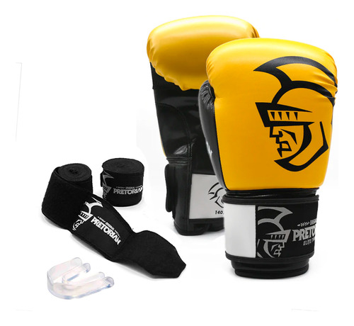 Kit Luva + Bandagem + Bucal Boxe Muay Thai Pretorian Elite