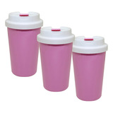 Vaso Para Cafe Termico Set X3 Tapa Antiderrame Frio Calor Color Rosa Lisa