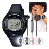 Kit Relógio Marca Casio Infantil Lw-203 + Fone De Ouvido