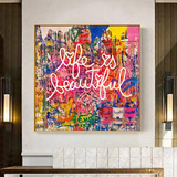 Cuadro En Bastidor Life Is Beautiful Tintas Neon Graffiti 