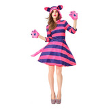 Alicia En El País De Las Maravillas Smiley Cat Cosplay Costume Gato A Rayas Púrpura