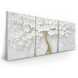 Quadro Cerejeira Branca Abstrato Dourado 180x90 Para Sala