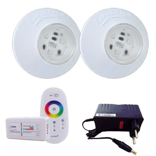 Kit 2 Led Para Piscina Smd Rgb 95mm 18 Lâmp Módulo E Fonte 110v/220v