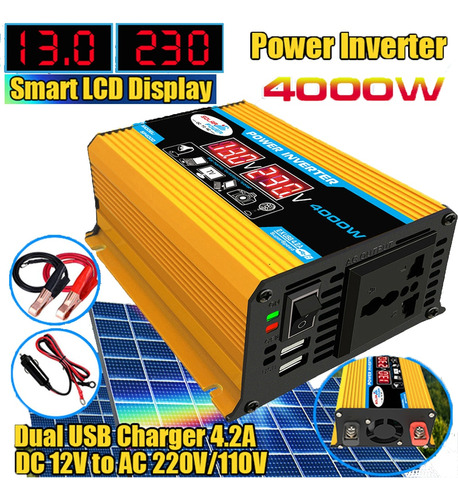 Inversor De Energia Para Carro Com Display Led 4000w 12v-220