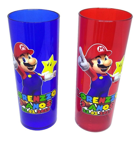 40 Copos Long Drink + 20 Twister Personalizado Super Mario