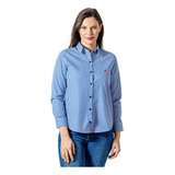 Blusa Camisa Mujer Casual Mini Cuadros Azules, Blancos Moon