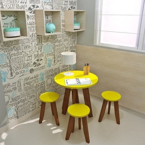 Conjunto Mesa E 4 Banquetas Colorido Suze Amarelo Ca