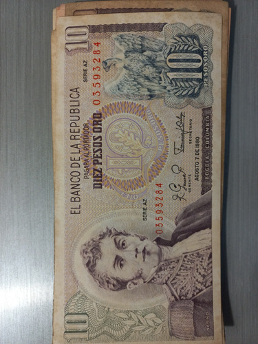 Billete 10 Pesos Oro Serie Az 1980