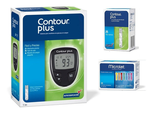 Kit Glucómetro Contour Plus + 25 Tiras + 25 Lancetas