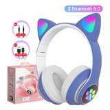 Fone De Ouvido Gatinho Bluetooth Rosa Led Feminina Infantil