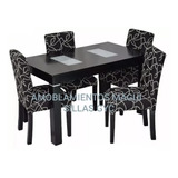 Juego De Comedor Mesa Fija +4sillas Reformadas En Chenille, 