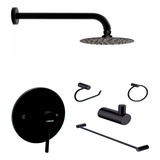 Juego Baño Redondo Regadera 15cm Monomando 6 Pz Negro Lujo