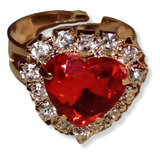 Anillo Mujer Fashion Dorado Corazón Rojo C/ Brillantes 