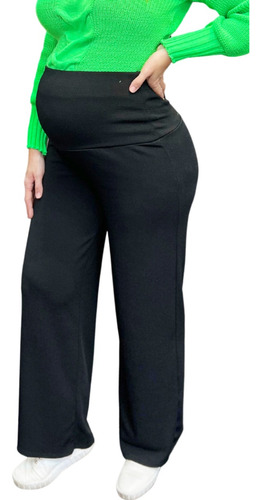 Calça Gestante Grávida Wide Leg Mom Pantalona Maternidade