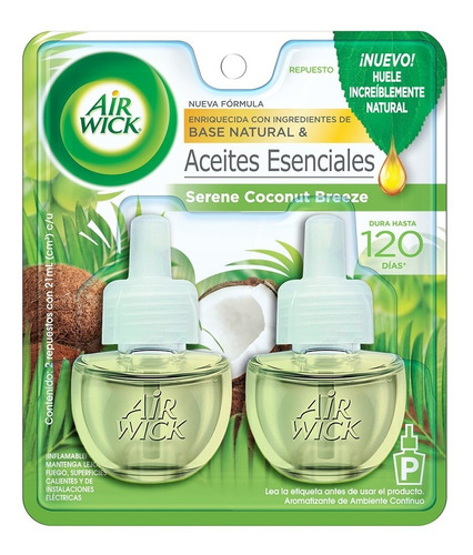 Repuesto Para Aromatizante Air Wick Aceite Coco 2 Repuestos 21ml