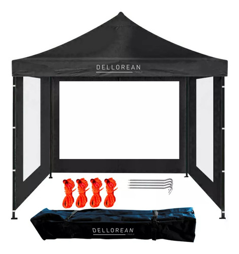 Gazebo Plegable + Bolso Y Estacas Negro 3x3 Dellorean