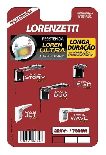 Resistência Loren Ultra 220v 7500w Acqua Lorenzetti Original