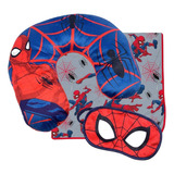 Kit Infantil Viagem Tema Spider Man Manta, Almofada, Máscara