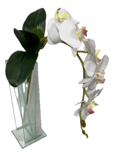 Orquídea Silicone Branca Com Folhas E Raiz Flor Artificial