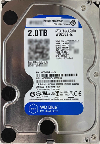 Disco Wd20ezrz-00z5hb0 2000gb Sata 3.5, 3027 Recuperodatos