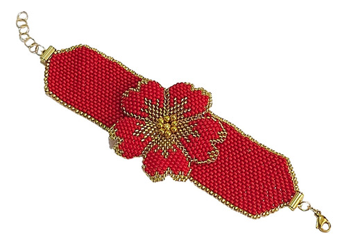 Pulsera Manilla De Mujer Flor Roja Bonche Inluc