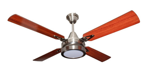 Ventilador Techo Acero Palas Madera Plafon 18w Luz Neutra F