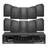 Som Ambiente Amplificador Slim 5500 + 10 Caixas Ps200 Plus Cor Preto