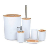 Set Completo De Baño Plastico Y Tapas De Bambu 6 Piezas 