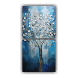 80x40cm Lienzos De Tela Tema Floral Árbol Azul Y Plateado