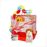 Gaiola Com Casinha E Tubo Para Hamster 3 Andares + Bebedouro