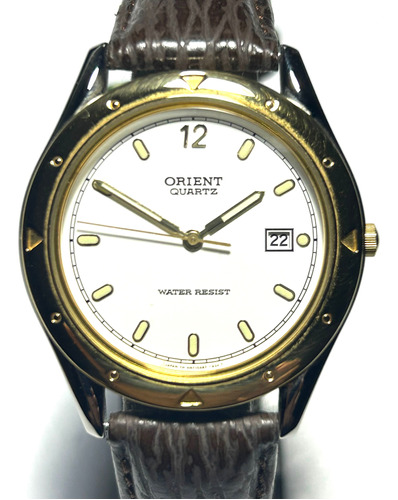 Reloj Orient Hombre Quartz Analógico, Bisel Dorado Ref.hn70a