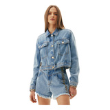 Jaqueta Jeans Easy Lança Perfume Trucker Av24 Azul Feminino