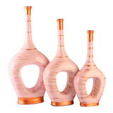 Trio Vasos Deluxe De Plantas Secas Em Cerâmica Decor Golden