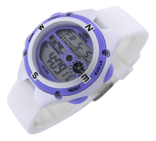 Reloj Montreal Mujer Ml1646 Digital Alarma Luz Cronómetro Color De La Malla Blanco Color Del Bisel Lila