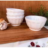Bowls X6 Facetado Cerealero Ceramica Blanco Vintash