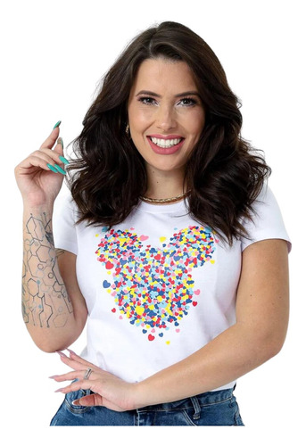 Blusinha Blusa Baby Look Feminina Mickey Corações Colorido 