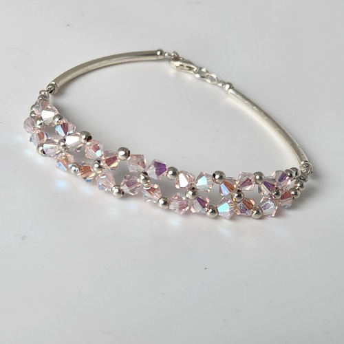 Pulsera Cristal Sw Premium Flores Varios Colores Plata 925